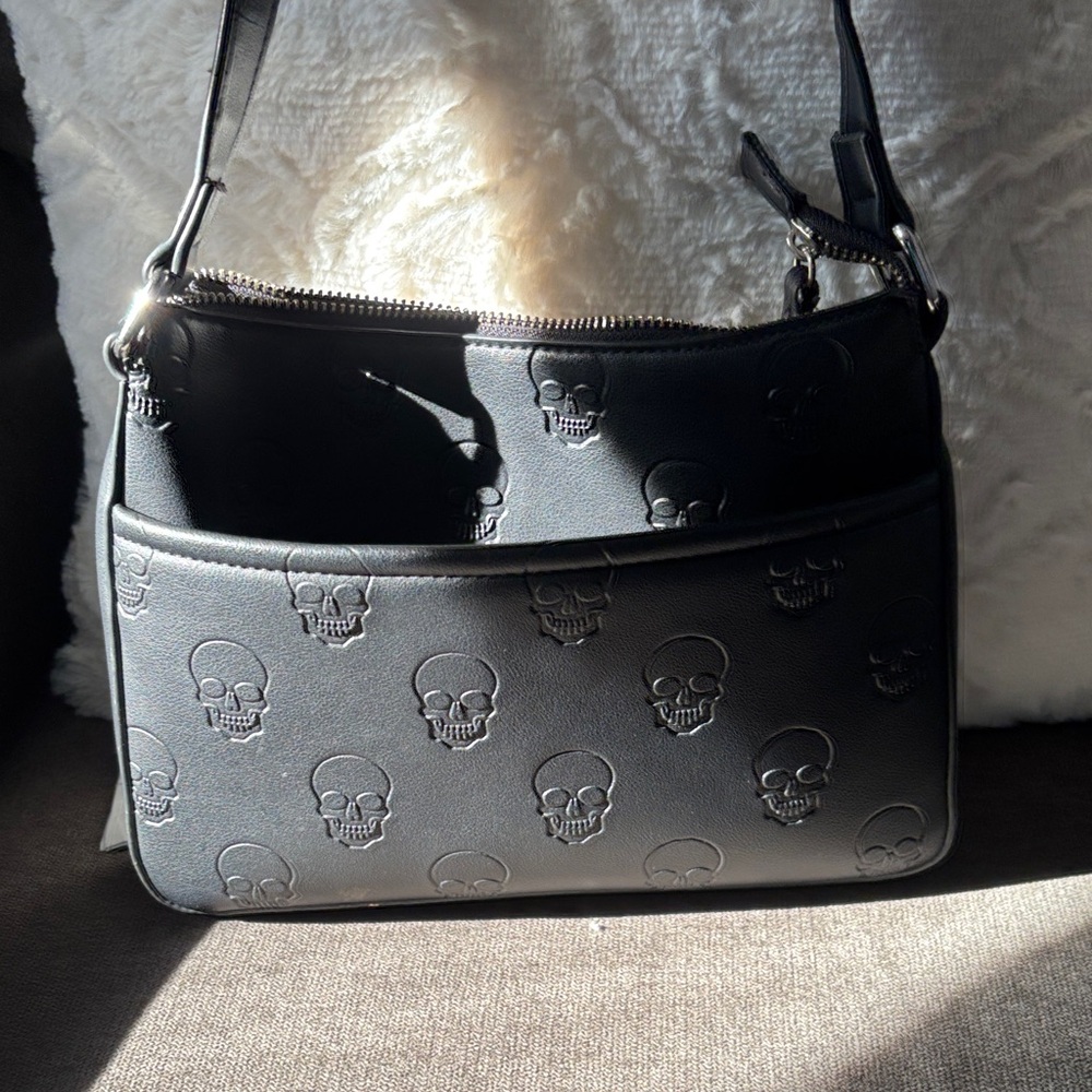 Black Skull Embossed Shoulder Bag